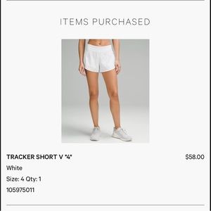 Lululemon white tracker short 4” size 4